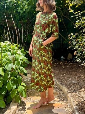 Toast UK Tie Waist Geometric Print Midi dress